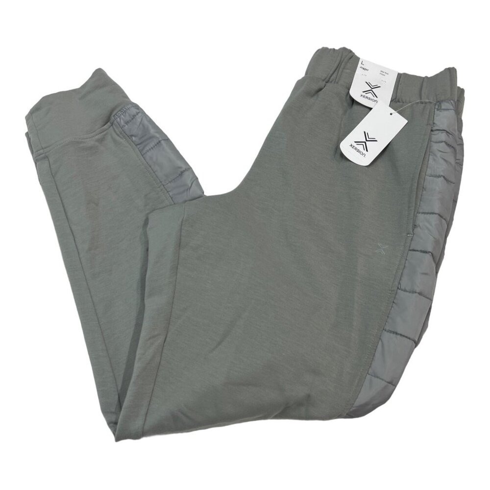 Xersion Womens Jogger Pants Mid Rise Fitted Grey Quilted Side Panel Size L